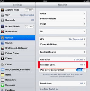 iDevice General Settings, PAsscode Lock